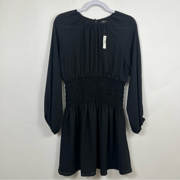 Madewell Bubble-Sleeve Smocked Mini Dress in True Black Size Small NWT - Picture 7 of 15